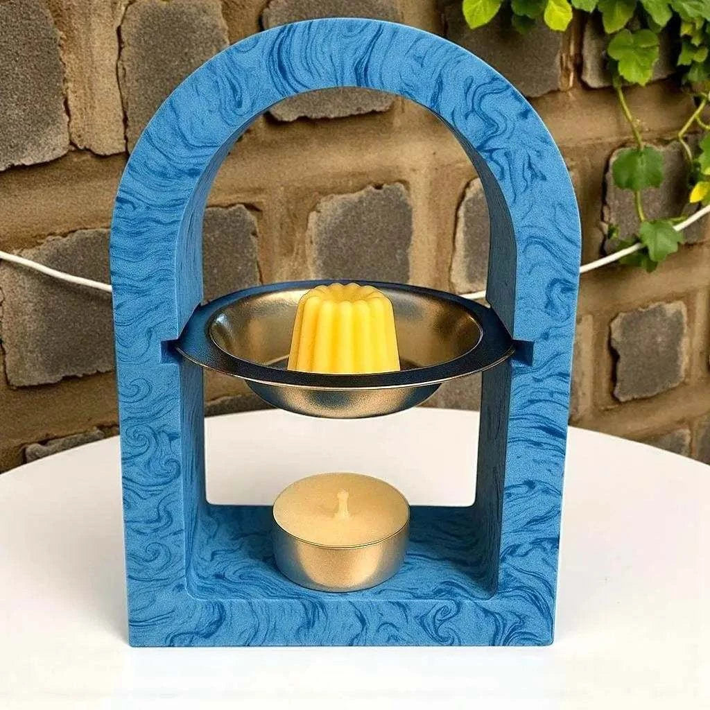 Brûleur à parfum arche en Jesmonite bleu océan marbré artisanal et élégant