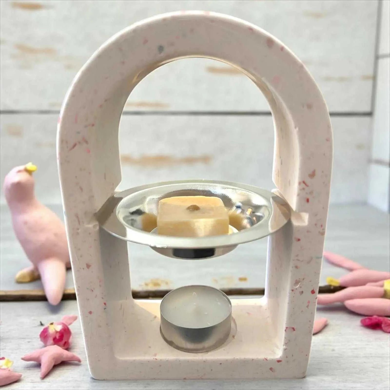 Brûleur à Parfum Arche en Jesmonite beige et marron style terrazzo fait main