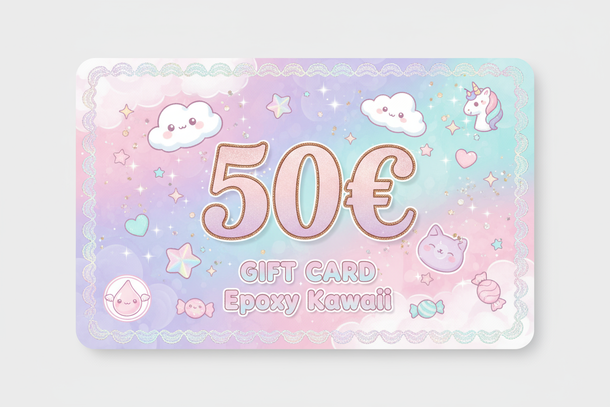 Offrez la Carte Cadeau Epoxy Kawaii : diffuseurs, vide-poches, coffrets et objets décoratifs personnalisés en Jesmonite. E-carte immédiate, valable 12 mois.