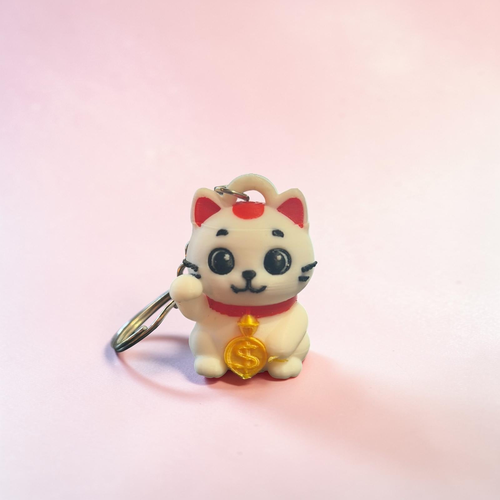 Porte-clé chat japonais Maneki Neko kawaii en PLA imprimé en 3D – porte bonheur
