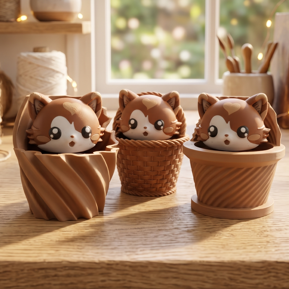 Chats clickers kawaii avec paniers torsadé, tressé et rond strié