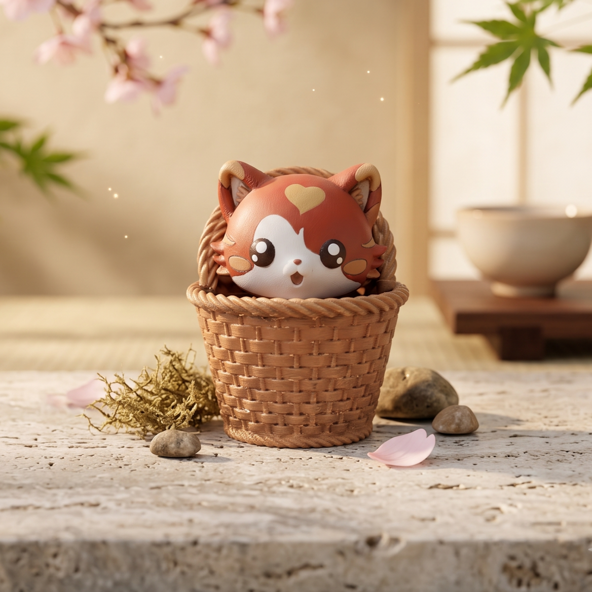 Chat kawaii clicker dans un panier effet tressé en impression 3D