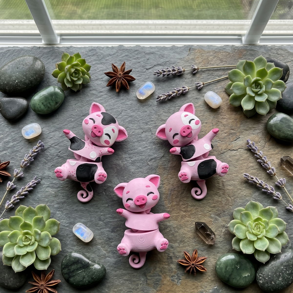 Cochons Flexi roses avec petits sabots et queue en spirale