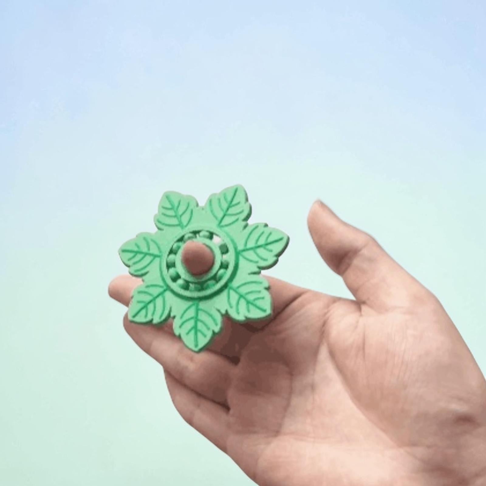 Fidget spinner en forme de feuille verte en impression 3D, objet anti-stress naturel et relaxant