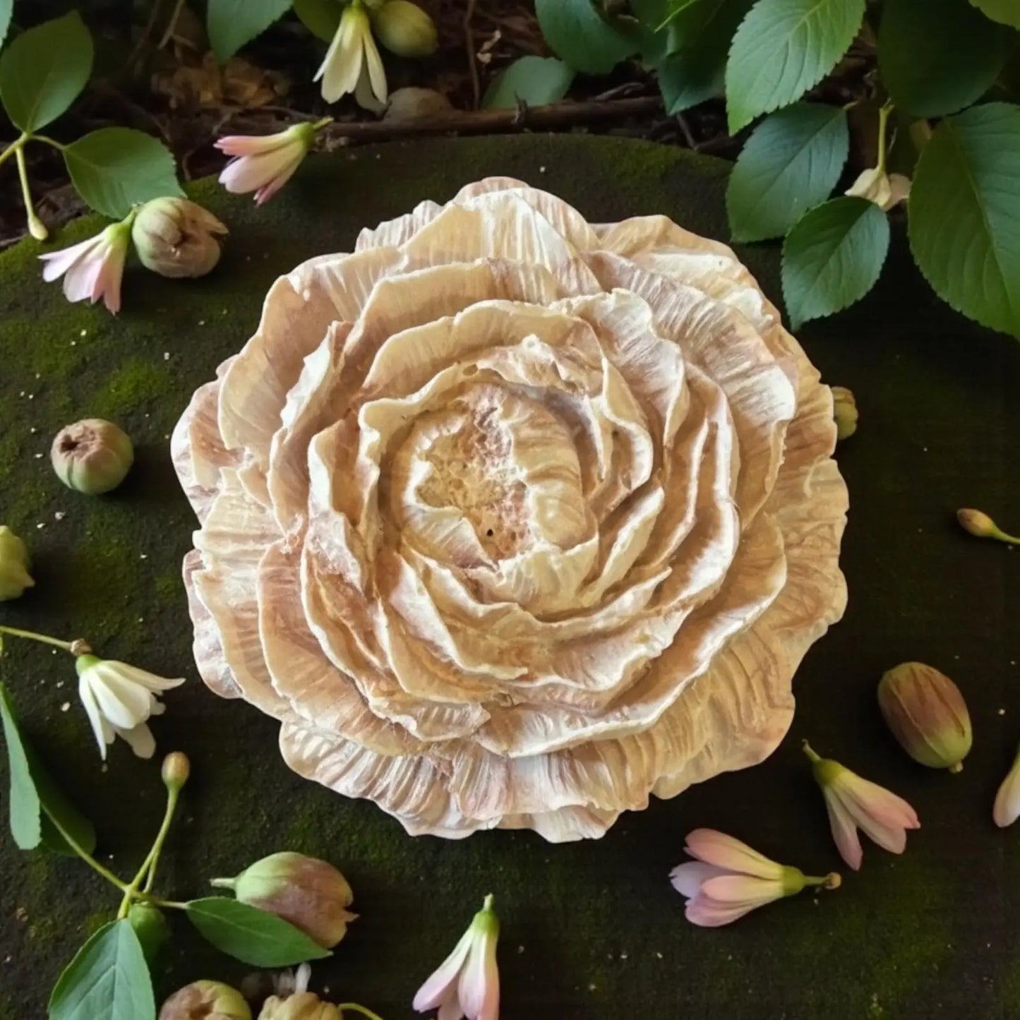 Fleur décorative beige effet bois en Jesmonite – diffuseur de parfum artisanal Epoxy Kawaii