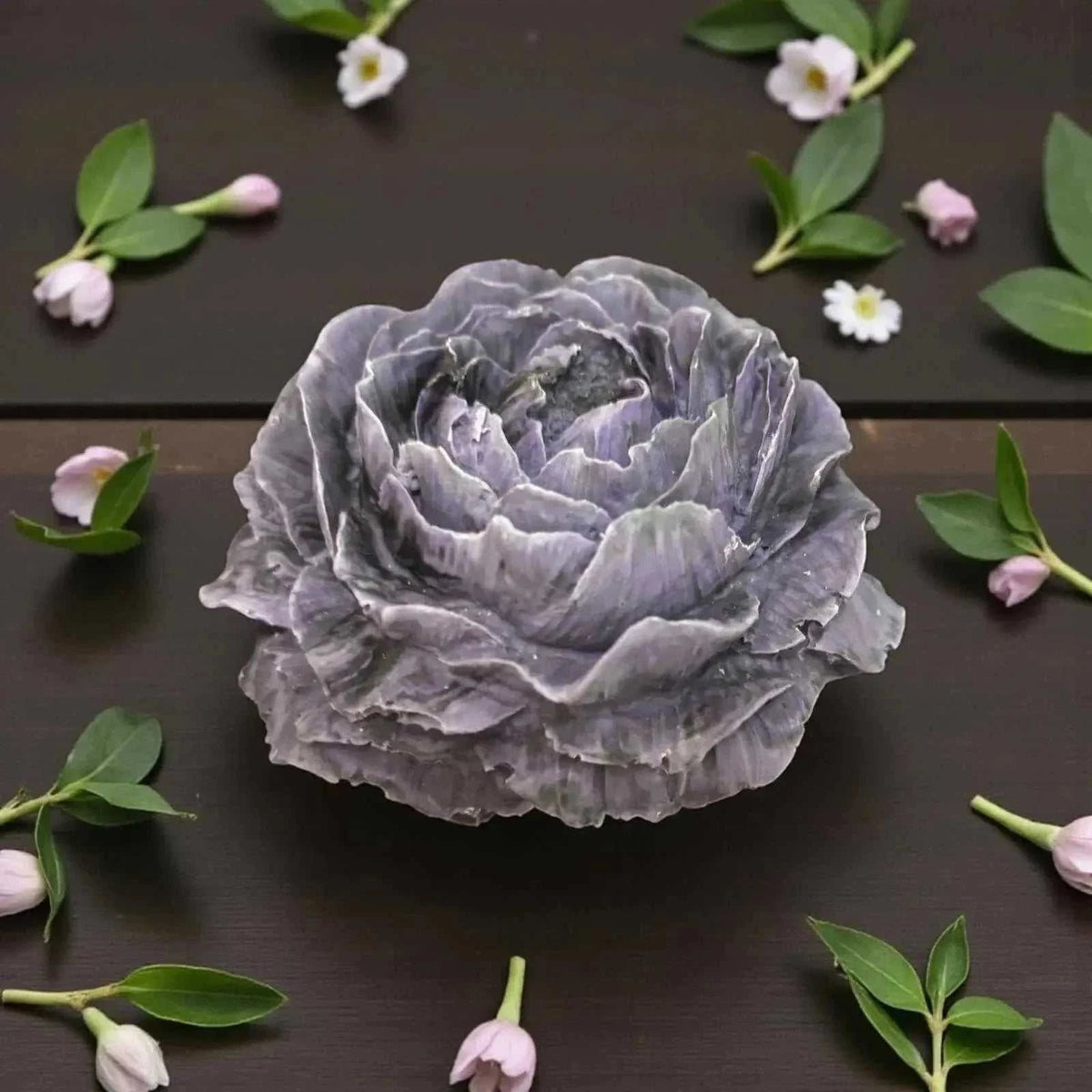 Fleur décorative Jesmonite gris violet marbré