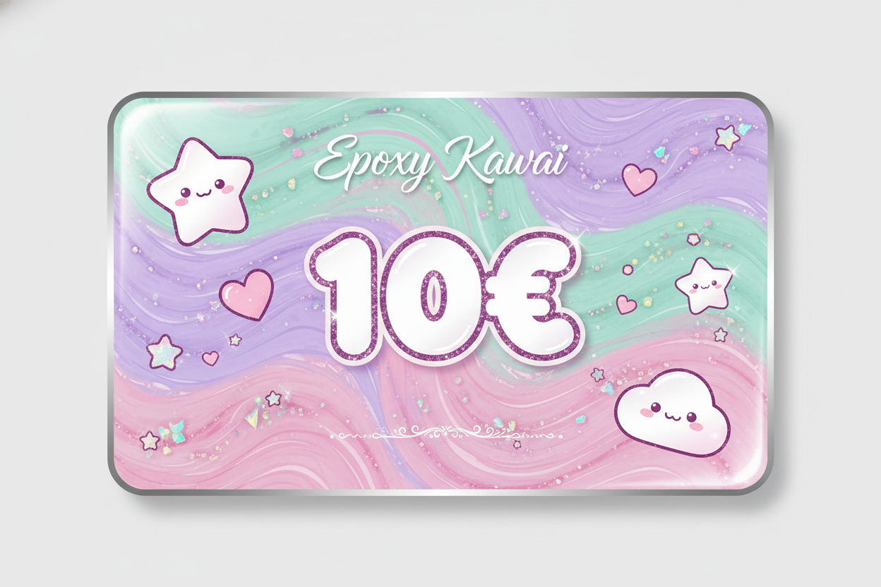 Offrez la Carte Cadeau Epoxy Kawaii : diffuseurs, vide-poches, coffrets et objets décoratifs personnalisés en Jesmonite. E-carte immédiate, valable 12 mois.