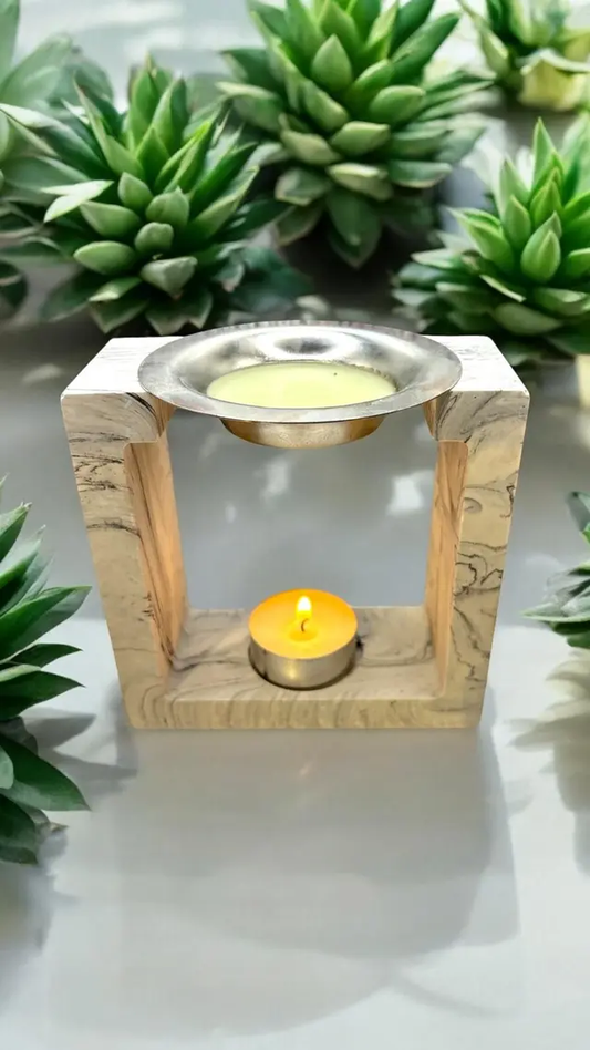 Brûleur à parfum carré en Jesmonite, blanc avec touches de noir. Fait main en France par Epoxy Kawaii ✨ — design minimaliste, diffusion douce, ambiance zen.