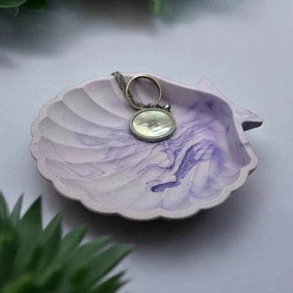 💜 Vide-Poche Coquillage en Jesmonite – Violet Marbré & Blanc Epoxy Kawaii