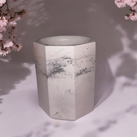 💜 Pot Hexagonal en Jesmonite – Violet & Gris Marbré Epoxy Kawaii