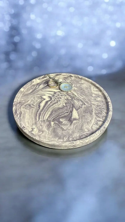 💜 Vide-Poche Rond Marbré Violet Foncé & Blanc – Création artisanale en Jesmonite Epoxy Kawaii