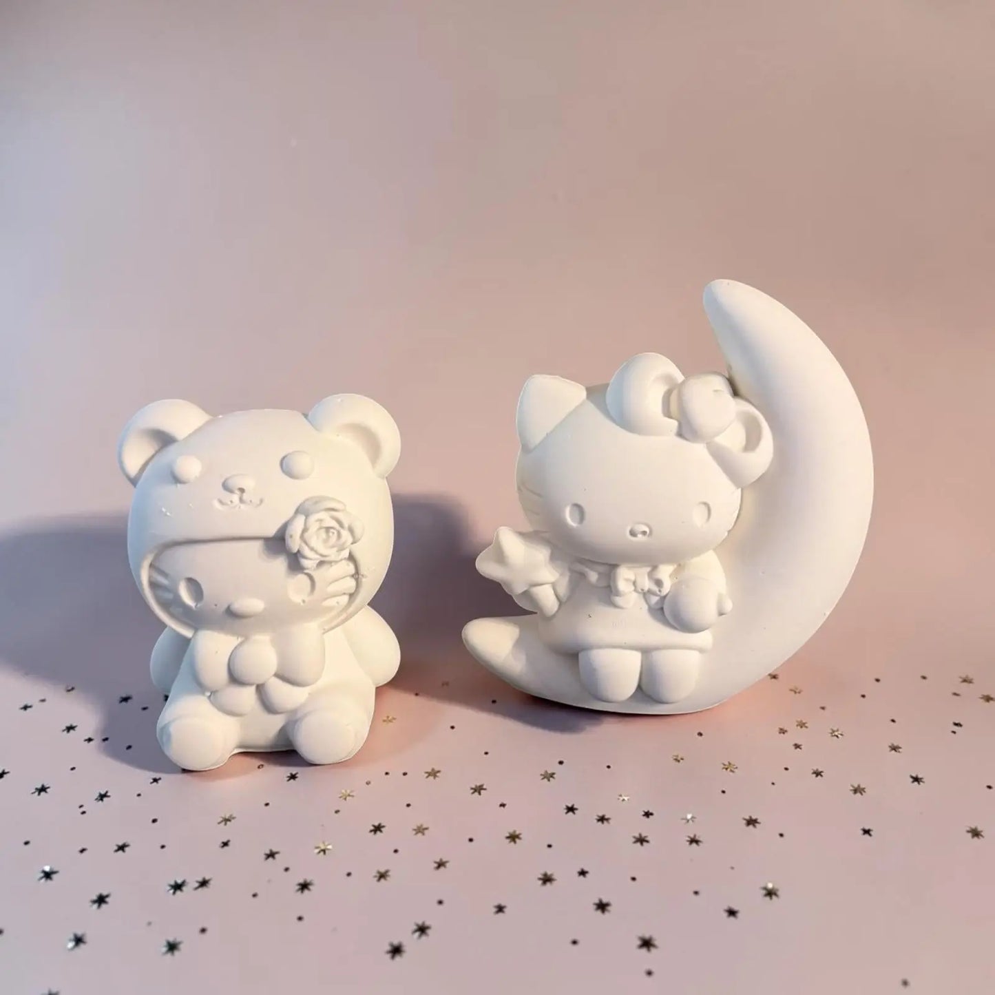 Kit créatif kawaii avec figurines à peindre style pastel et lune étoilée