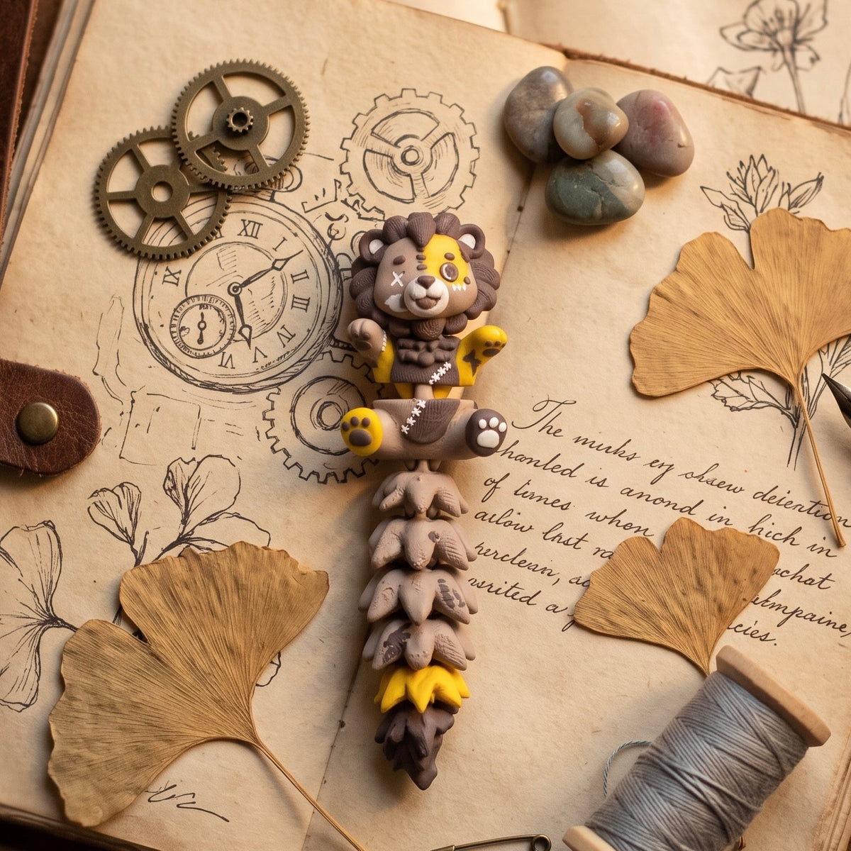 Lion articulé Halloween avec queue Fluffy et visage cousu