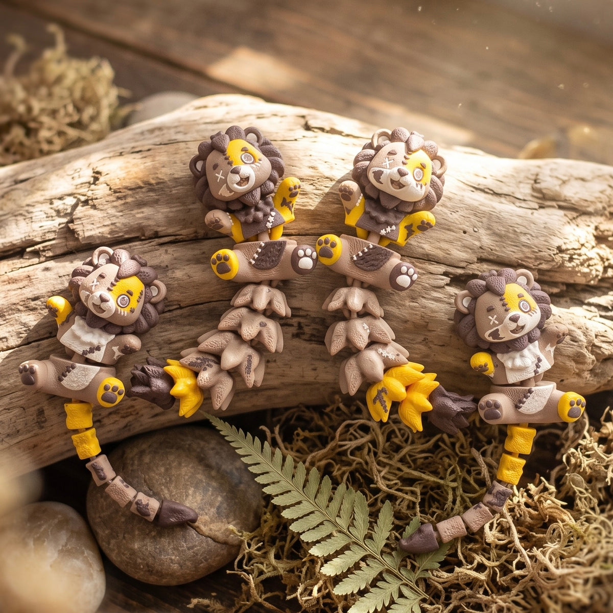 Collection de quatre lions Halloween kawaii aux détails marron et jaunes