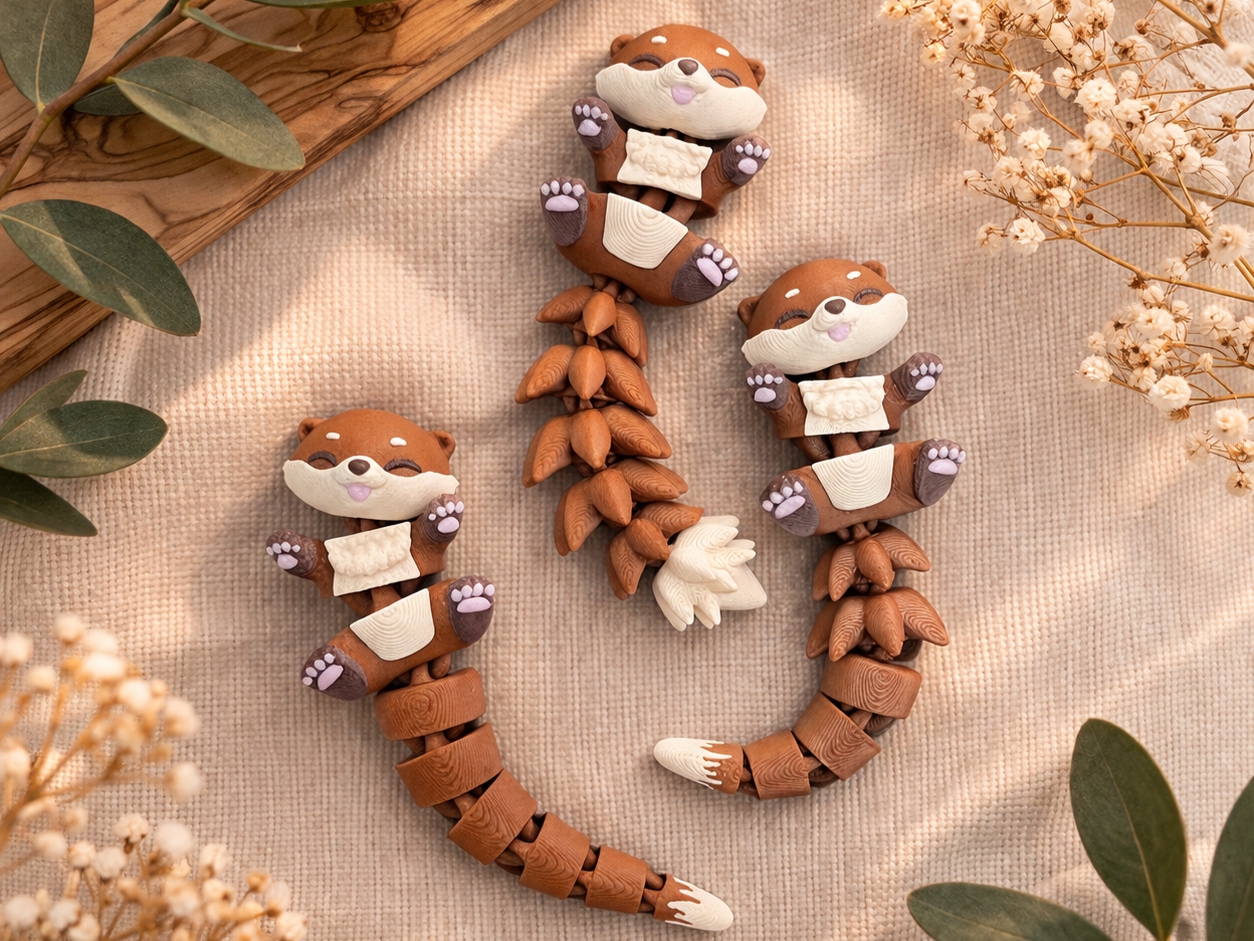 Porte-clé Loutre articulée 3D – Bébé Loutre Kawaii Epoxy Kawaii