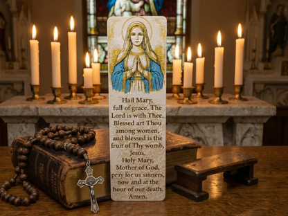 Marque-page Ave Maria 15 cm avec Vierge Marie et prière chrétienne