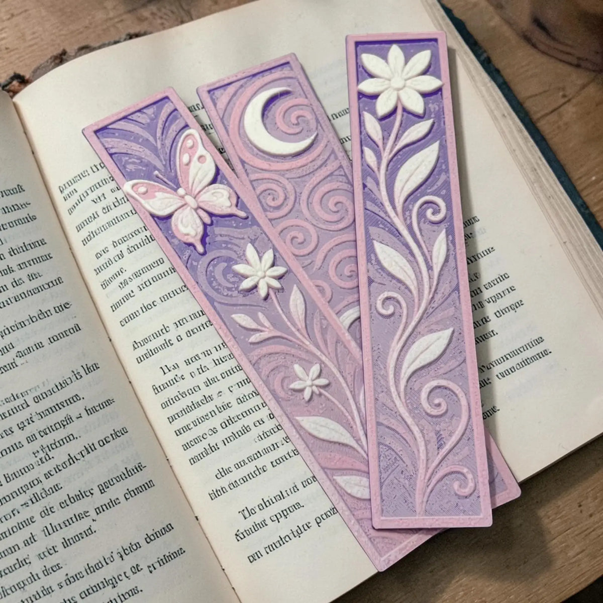 Marque-page floral printemps violet et rose en impression 3D style kawaii