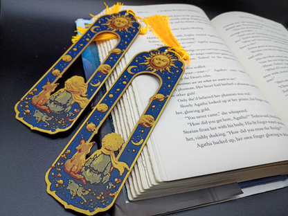Marque-pages 3D Compagnons Cosmiques fille et garçon bleu indigo et doré