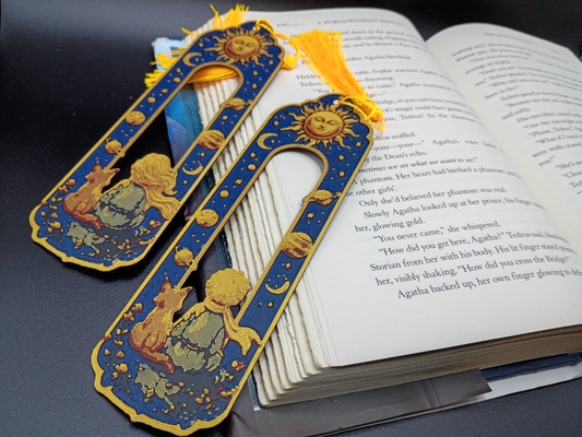 Marque-pages 3D Compagnons Cosmiques fille et garçon bleu indigo et doré