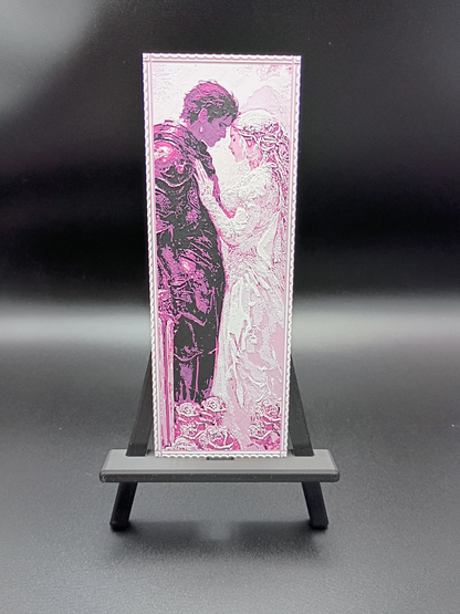 Marque-page romantasy Floral Fantasy rose Passion florale présenté sur un chevalet noir