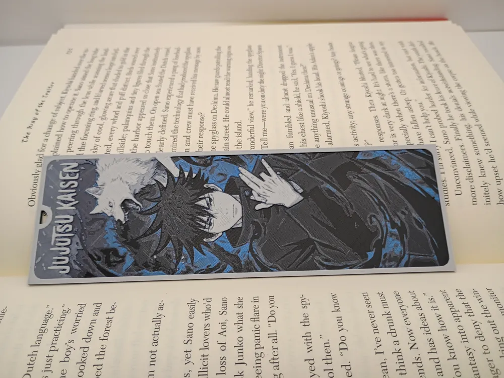 Marque-page 3D Megumi Fushiguro Jujutsu Kaisen à plat dans un livre