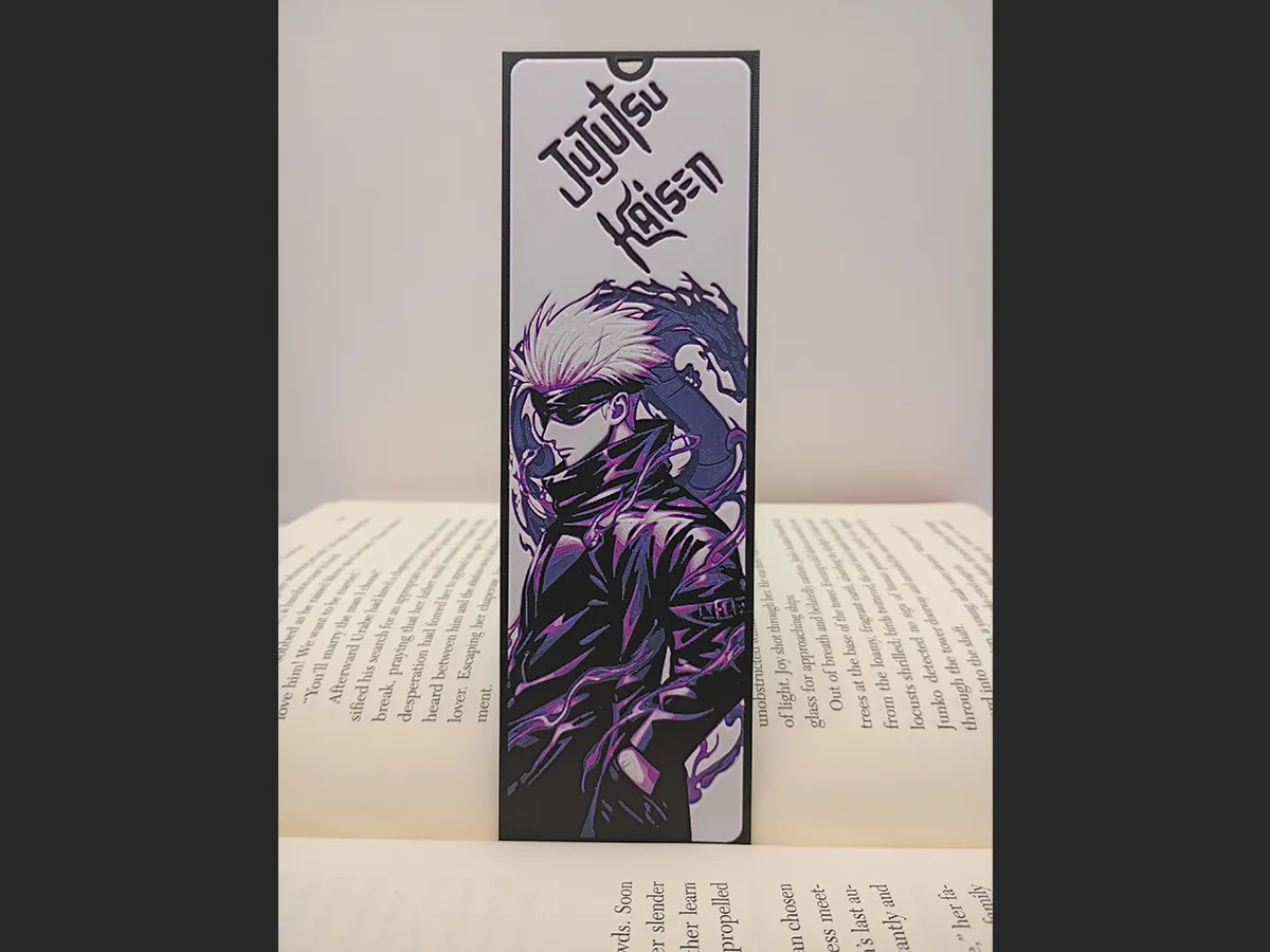 Marque-page 3D Jujutsu Kaisen Satoru Gojo dans un livre ouvert