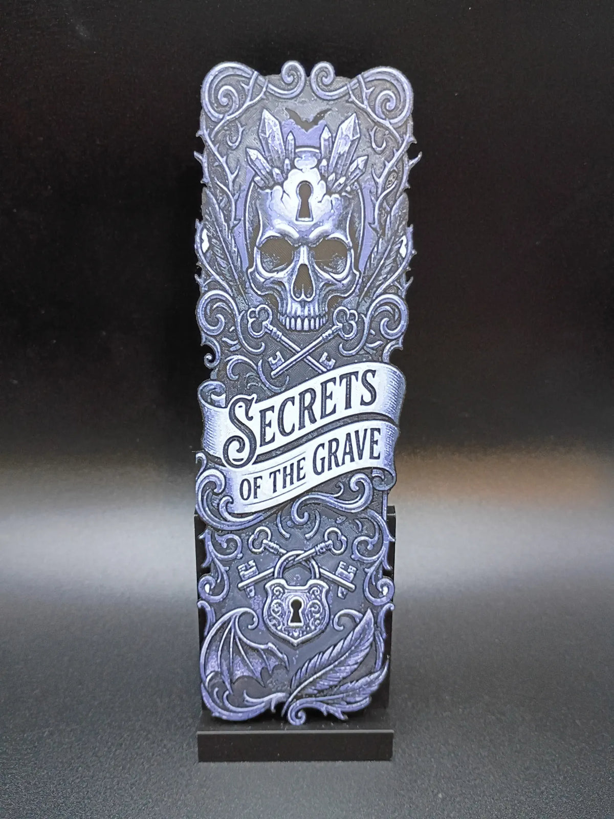 Marque-page gothique Secrets of the Grave avec crâne et clés en impression 3D