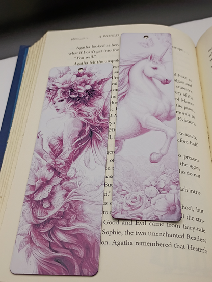 Marque-pages Floral Fantasy Series, modèle Fée florale et modèle Licorne florale en rose