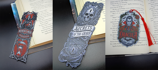 Collection de trois marque-pages Halloween gothiques Dracula Memento Mori et Secrets of the Grave