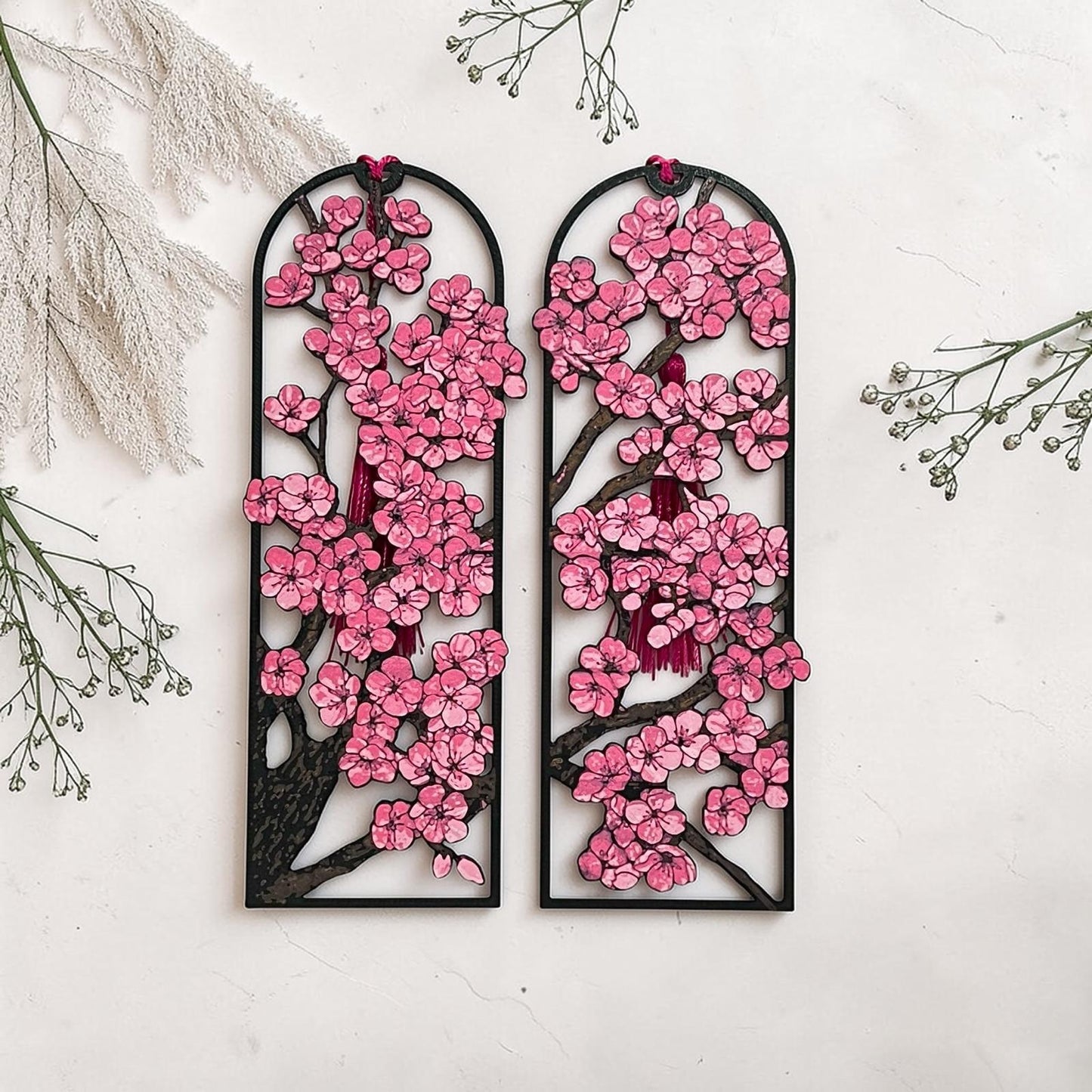 Marque-page fleur de cerisier rose en impression 3D avec design sakura japonais élégant