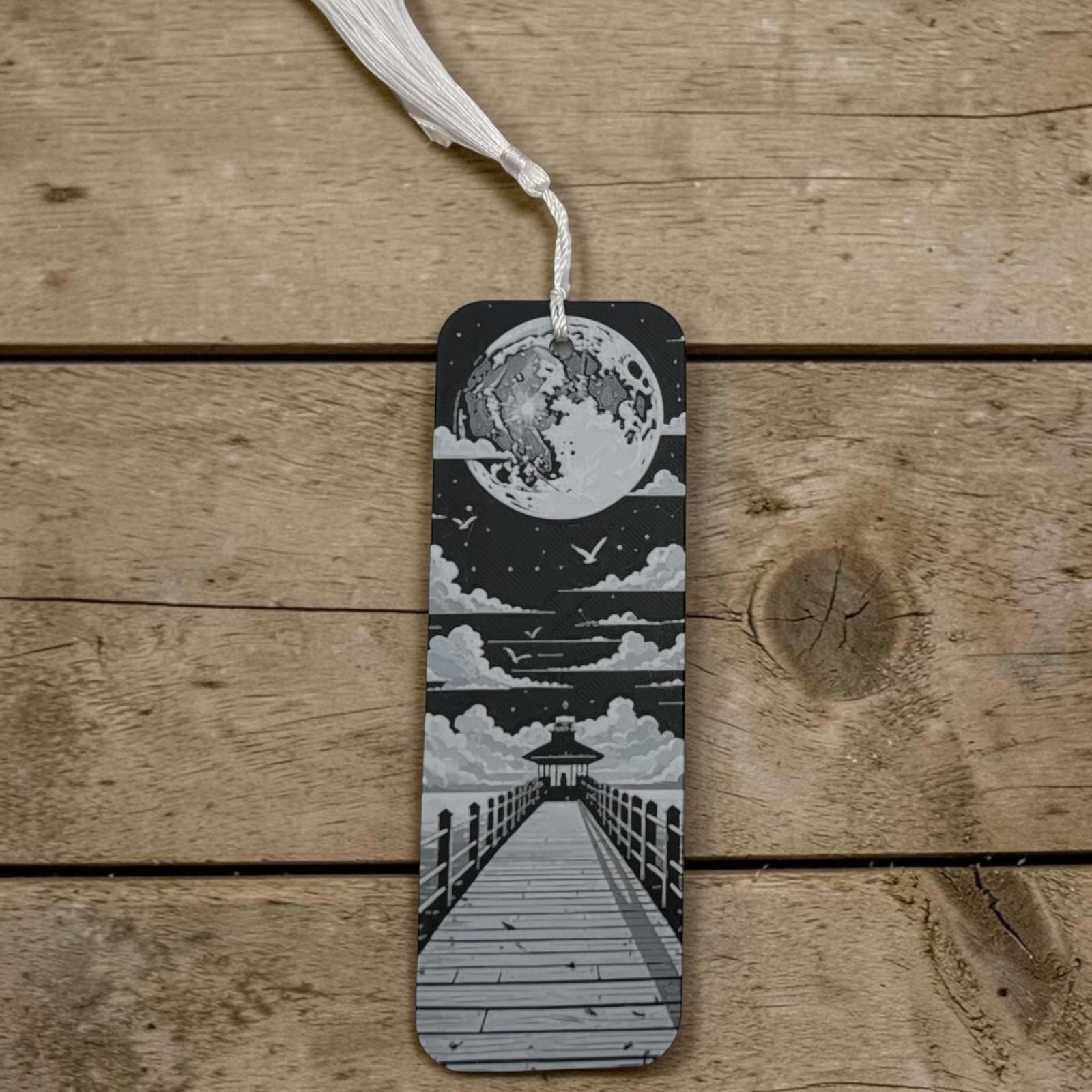 Marque-page ponton sous la lune style zen