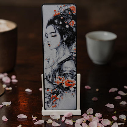 Marque-page femme japonaise sakura en impression 3D noir et blanc avec touches rouges disponible en 3 modèles
