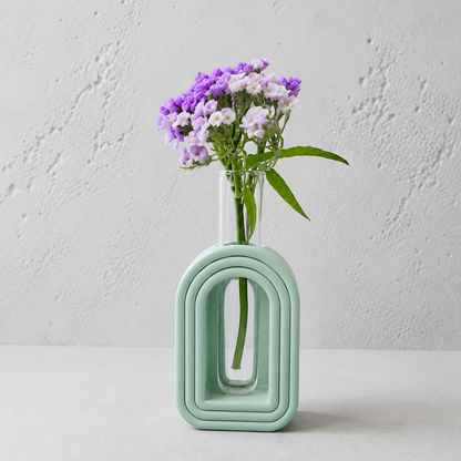 Soliflore arche minimaliste en jesmonite fait main avec fleurs séchées décoration moderne artisanale
