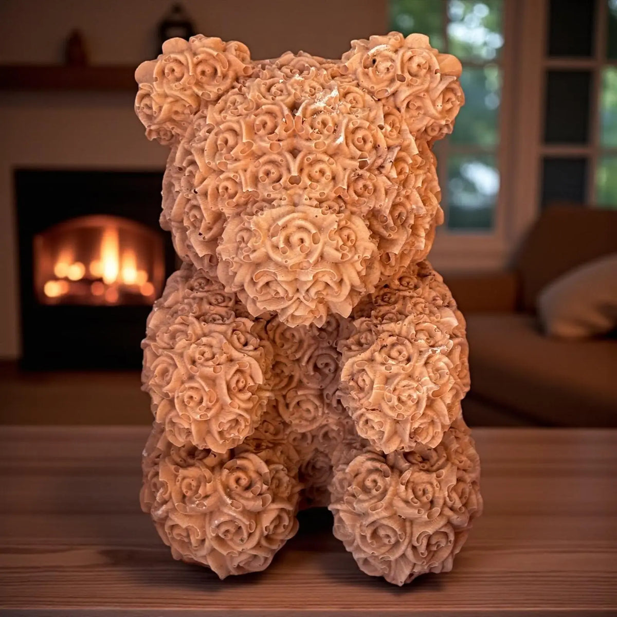 Nounours en roses Jesmonite marron clair marbré
