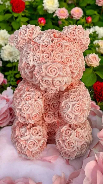 Nounours en Jesmonite orné de roses – création artisanale rose poudré diffuseur de parfum Epoxy Kawaii
