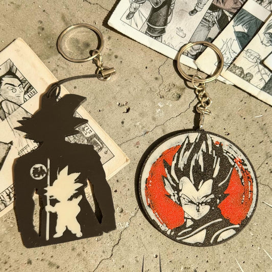 Porte-clés manga silhouette noir et blanc et Porte-clés anime rouge noir et blanc