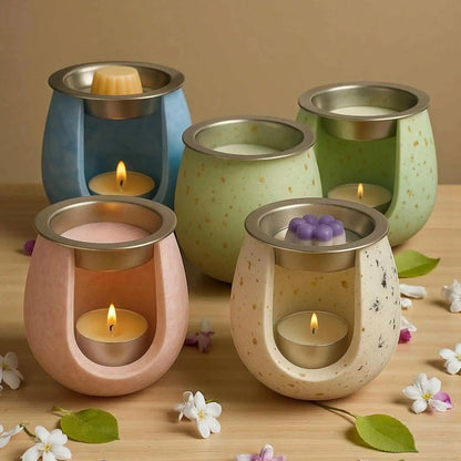 Brûleur à parfum rond en Jesmonite rose poudré et doré, pièce artisanale personnalisée