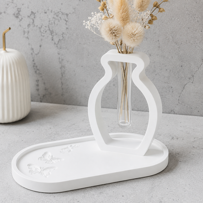 Soliflore Vase avec Plateau en Jesmonite Personnalisable – Décoration Artisanale Élégante Epoxy Kawaii