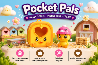 Pocket Pals Canard kawaii avec mini maison jaune et bonnet rose amovible - Epoxy Kawaii