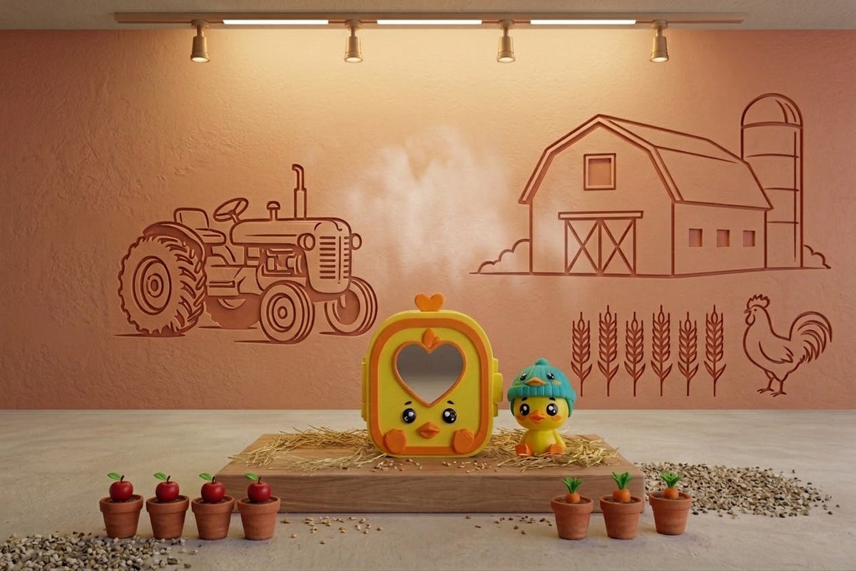 Pocket Pals Canard présenté dans un univers ferme kawaii