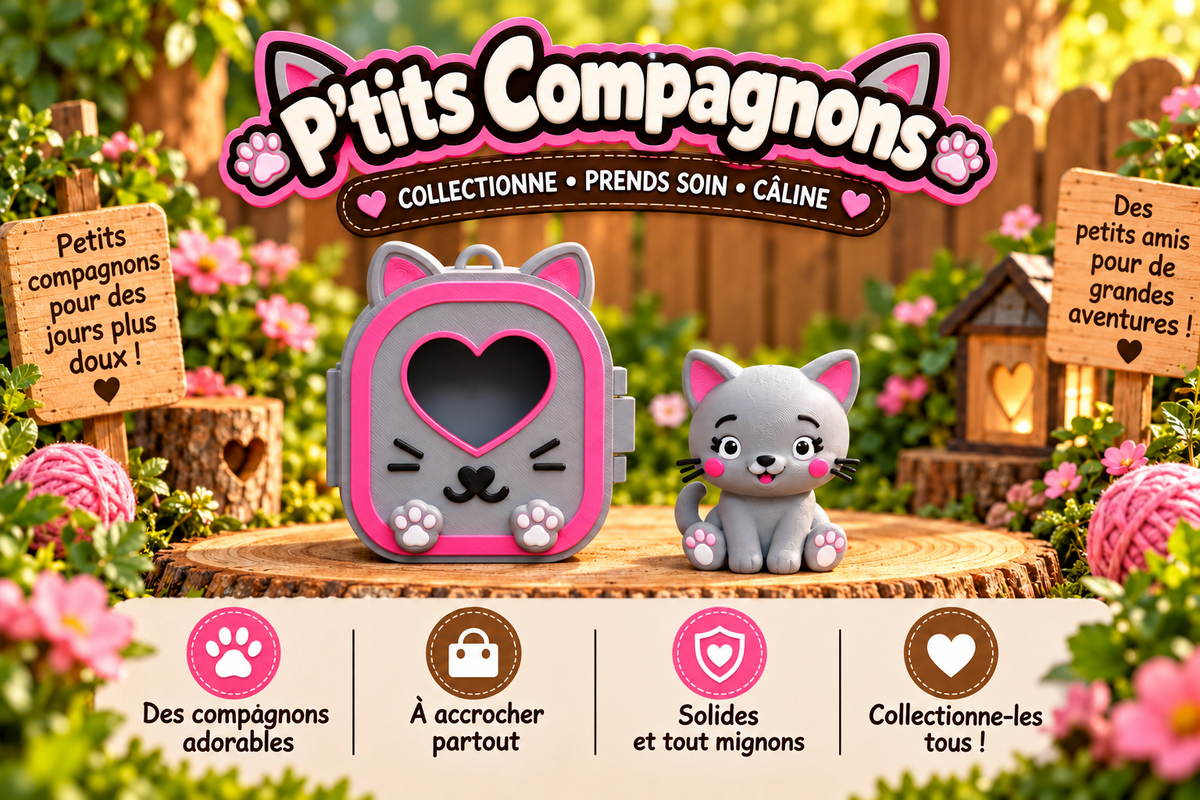 Pocket Pals Chat Kitty Bag Charm avec mini sac gris et rose - Epoxy Kawaii