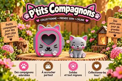 Pocket Pals Chat Kitty Bag Charm avec mini sac gris et rose - Epoxy Kawaii