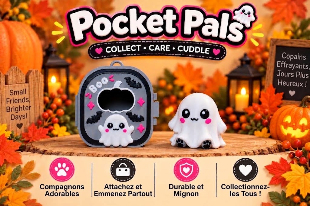Pocket Pals fantôme kawaii Halloween avec sa maison hantée