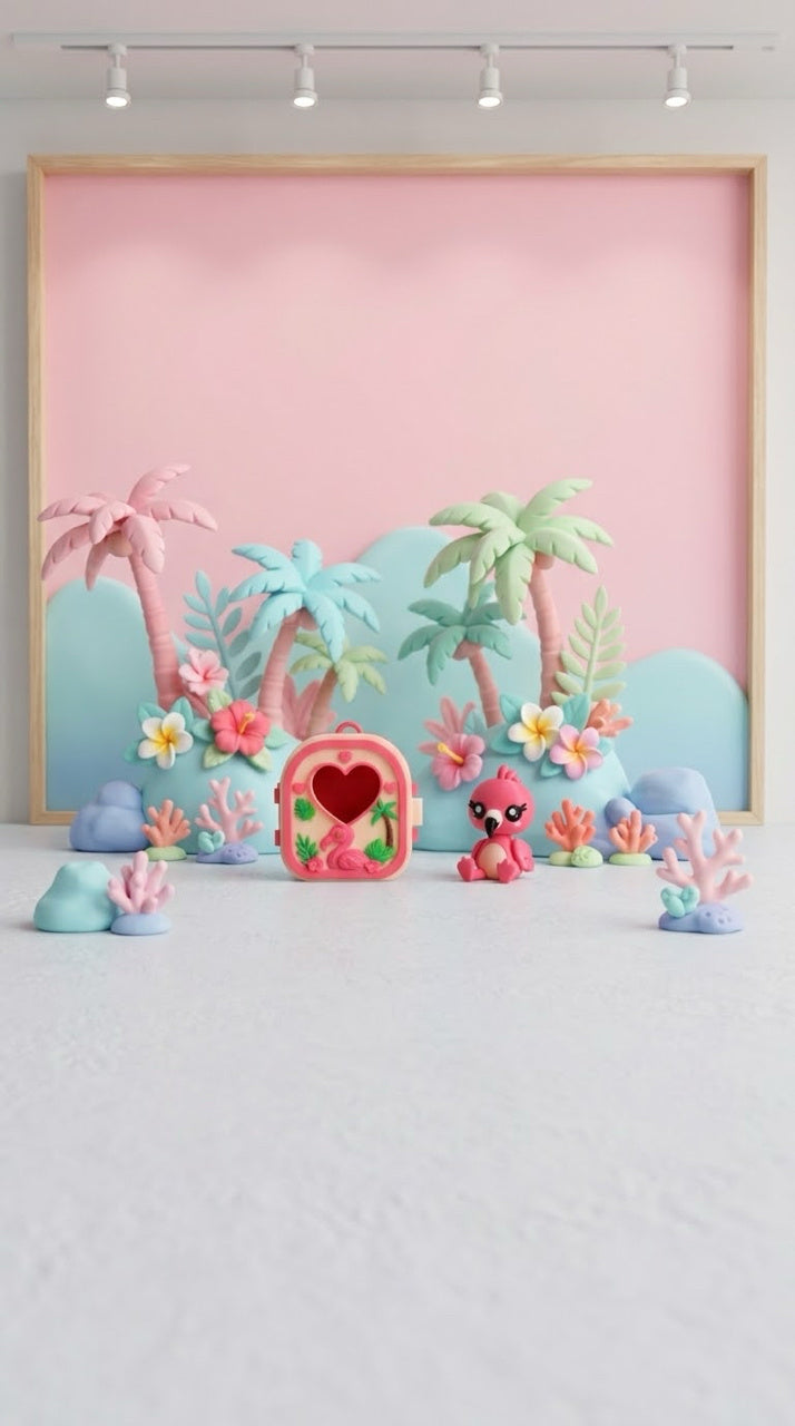 Mise en scène tropicale du Pocket Pals Flamant rose, éléments de décor non inclus