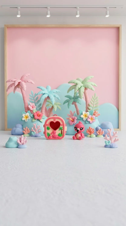 Mise en scène tropicale du Pocket Pals Flamant rose, éléments de décor non inclus