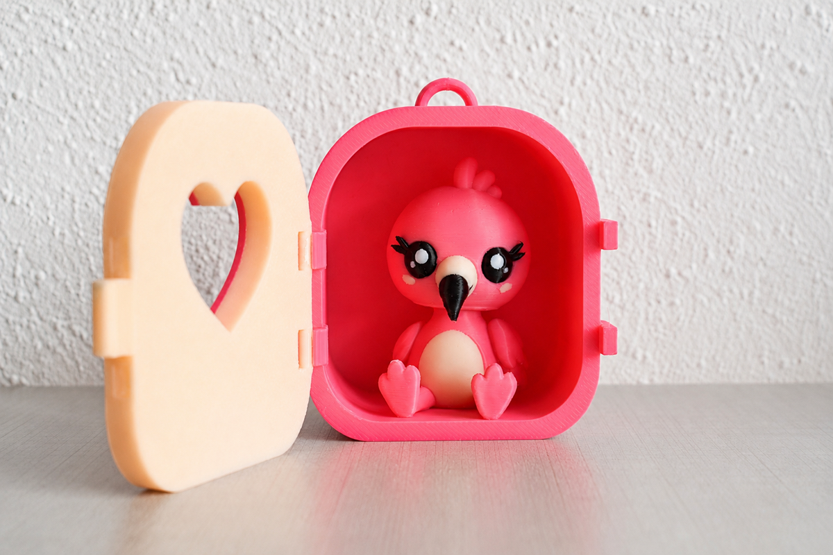 Mini maison Pocket Pals Flamant rose ouverte avec figurine à l’intérieur