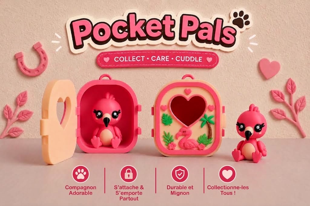 Visuel de présentation du Pocket Pals Flamant rose et de sa mini maison tropicale