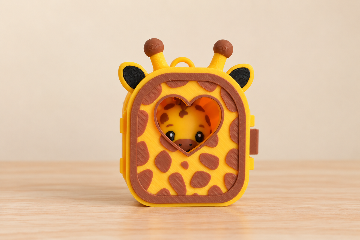Pocket Pals Girafe fermé, petite girafe visible par la fenêtre cœur
