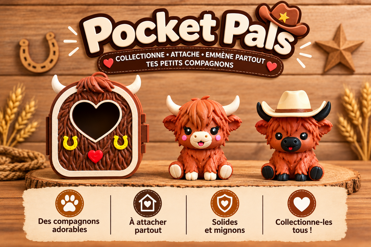 Pocket Pals Highland Cow deux modèles avec et sans chapeau - figurines 3D kawaii Epoxy Kawaii