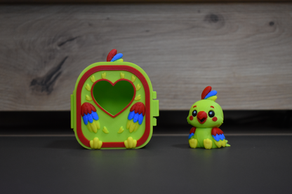 Pocket Pals Perroquet vert avec sa mini maison colorée - figurine kawaii Epoxy Kawaii